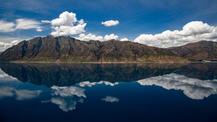 Clear Late Afternoon Panorama of Lake Hawea New Zealand - Scenic View of lake Hawea