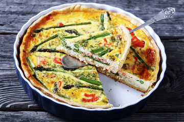 hot quiche with salmon asparagus cheese filling