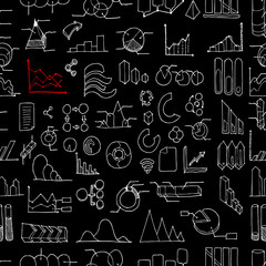 Data doodle background seamless pattern. Drawing illustration hand drawn vector on chalkboard eps10