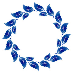 Fototapeta na wymiar blue and white frame with leaves