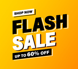 Flash Sale banner, special offer and sale. Shop now or this weekend only. Up to 50 or 60 or 70 off. Discount, mega sale. Vector illustration.