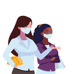 industrial women workers with face masks