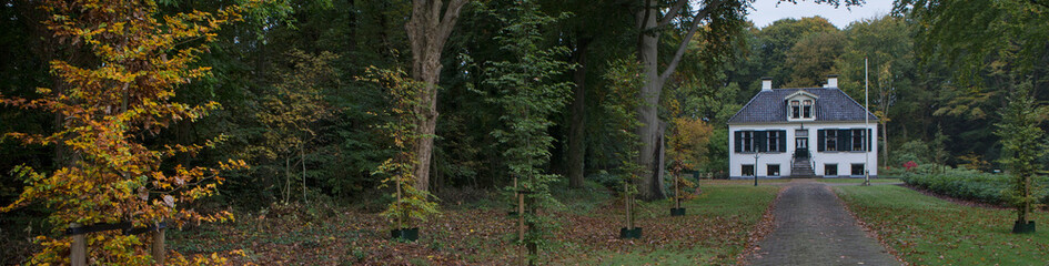 Fototapeta na wymiar Panorama. Estate. Fall. Autumn. Huis Westerbeek. Maatschappij van Weldadigheid Frederiksoord Drenthe Netherlands