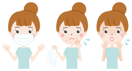 女性　マスクトラブル　イラスト1