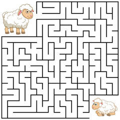 Square maze for kids with cartoon Sheep. Find right way to the Lamb. Entry and exit. Puzzle Game with answer. Learning Labyrinth conundrum. Education worksheet. Activity page. Logic Games for kids.