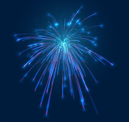 Fototapeta premium blue-violet fireworks on dark blue sky, vector ready-made layout