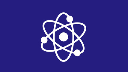 White atom icon on blue dark background,New atom icon