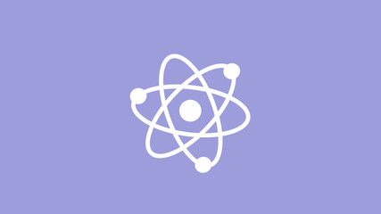 New white atom icon on blue light background,science icon