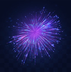 Obraz premium neon, purple burst of vector fireworks on replaceable mosaic background, holiday concept