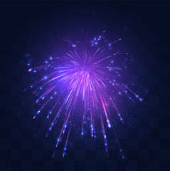 neon, purple burst of vector fireworks on replaceable mosaic background, holiday concept