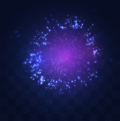 neon, purple burst of vector fireworks on replaceable mosaic background, holiday concept
