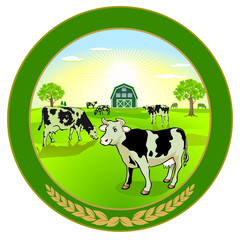 Bio-Milchprodukte Illustration mit Kühen – Vektor Illustration