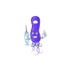 A humble Nurse blue spirila Cartoon character holding syringe