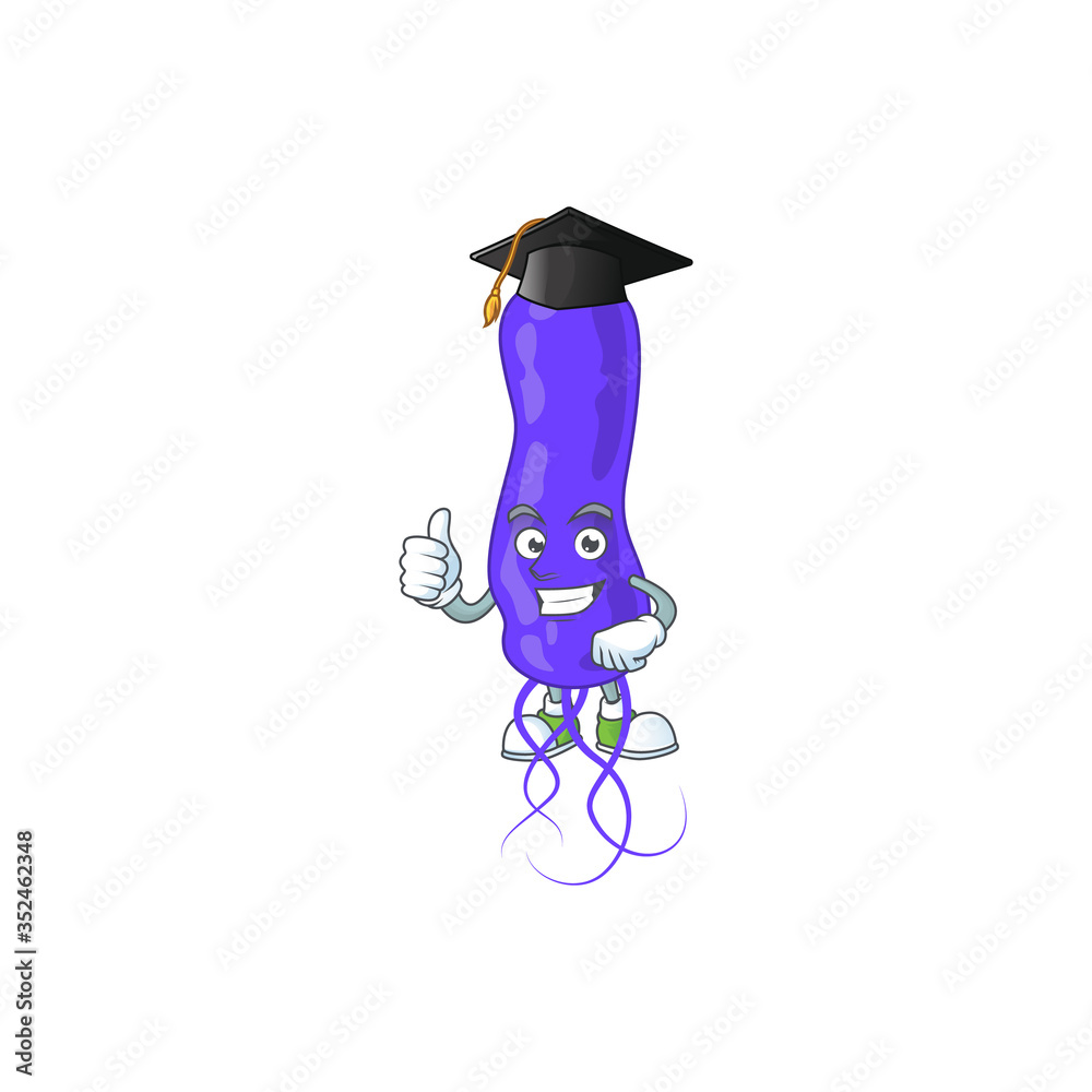 Sticker happy face mascot design concept of blue spirila wearing a graduation hat