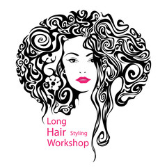 Female face, hairstyle for long hair. Logo barber shop.