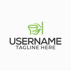 Logo design illustration of a hand holding bowl. The design of the inverted k-letter logo is green.