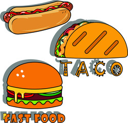 Fast-food set for logo or website.