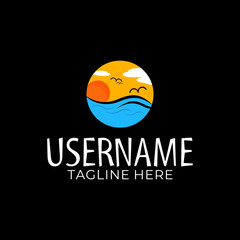 Logo design illustration of a sunset or rising atmosphere in the middle of the ocean.