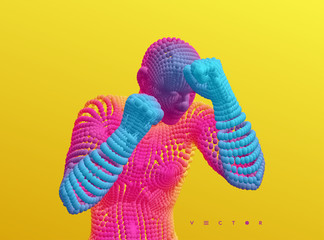 Boxer. Fighting man. Sport symbol. Vector illustration composed of particles.