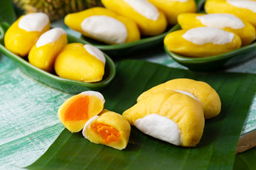 Aalaw or Alua dessert is a Thai dessert that has durian eggs and salted