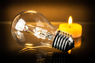 Halogen bulb and candle.
