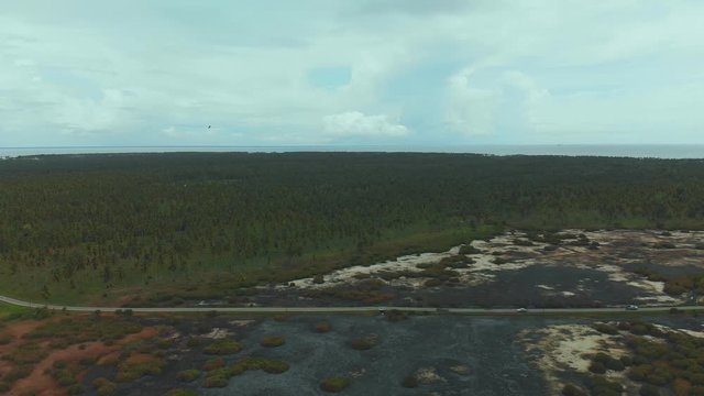 Pan aerial of a wetland during a severe drought in Icacos, Trinidad