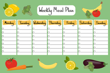 Weekly meal planner. Vector daily meal plan. Diet plan