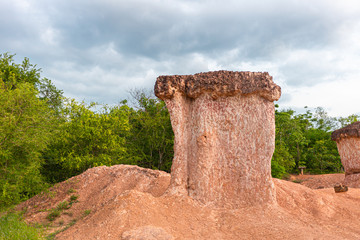 Sandstone that has been naturally eroded makes various shapes, Phrae Province, Thailand, Geology