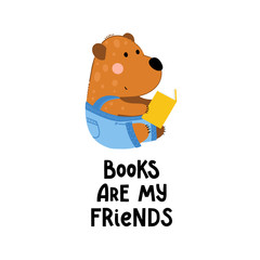 Funny bear with book and text