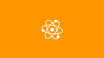 New white atom icon on orange color background,Best atom icon