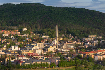Fototapeta na wymiar Usti nad labem city center panorama aerial view cityscape - chemical factory districts - Strekov, Predlice