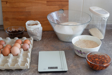 Homemade making dough, egg flour preparation baking