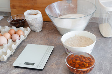 Homemade making dough, egg flour preparation baking