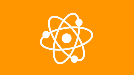 New white atom icon on orange color background,Best atom icon