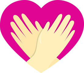 Palms, arms on a background of red heart. Symbol of care, love, hugs, health