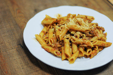 Tasty pasta bowl with parmesan.