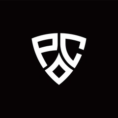 PC monogram logo with modern shield style design template