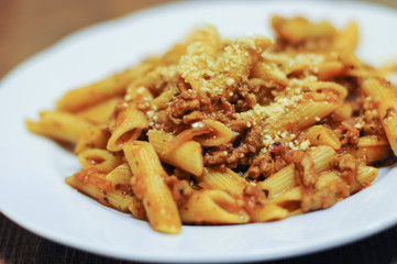 Tasty pasta bowl with parmesan.