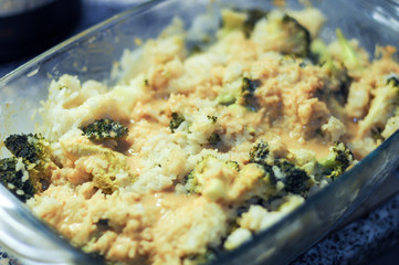 Baked broccoli, tasty fresh food. Vegan meal.