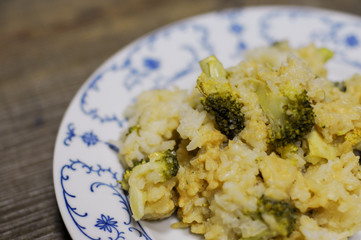 Baked broccoli, tasty fresh food. Vegan meal.