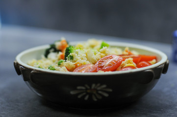 Fresh delicious meal. Broccoli, cous cous.