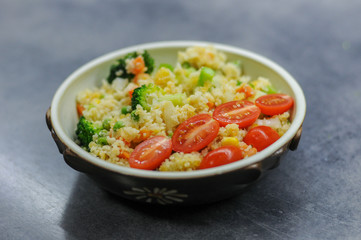 Fresh delicious meal. Broccoli, cous cous.