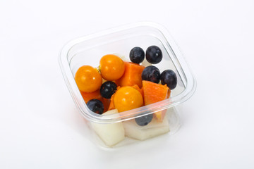 Sliced fruit mix in the box
