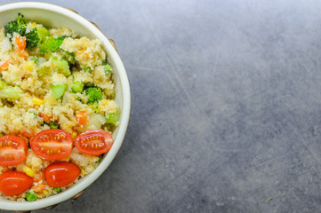Fresh delicious meal. Broccoli, cous cous.