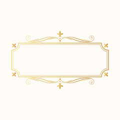 Vintage rectangular golden frame. Vector isolated swirl page decor. Hand drawn gold royal wedding invitation card template. Ornate filigree border. 