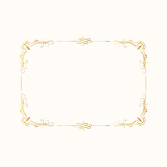 Hand drawn gold elegant rectangular frame. Vector isolated vintage golden border.  Classic wedding invitation template.