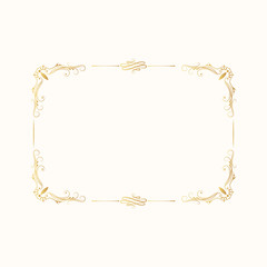Hand drawn gold elegant rectangular frame. Vector isolated vintage golden border.  Classic wedding invitation template.