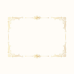 Hand drawn golden elegant rectangular frame. Vector isolated vintage border.  Vignette gold element for classic wedding invitation card.
