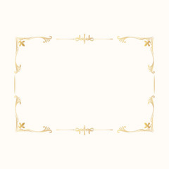 Hand drawn golden filigree rectangular frame. Royal border.  Vector isolated swirl ornament. Gold classic wedding invitation vintage template.
