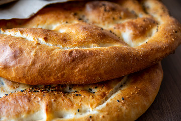 Ramadan Pita (Ramazan Pidesi) Traditional Turkish bread for holy month Ramadan.